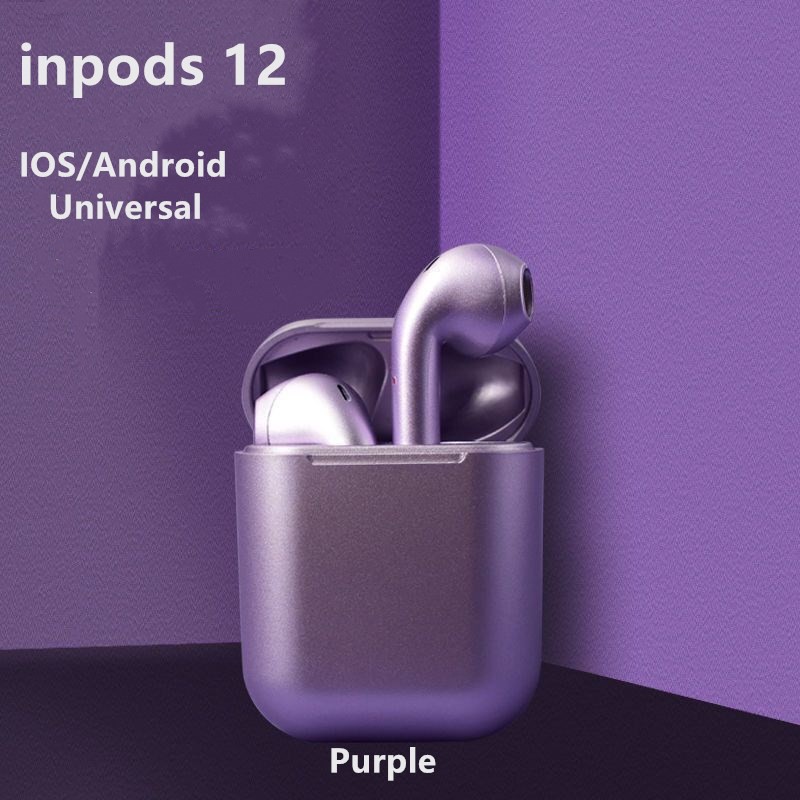 Original Inpods12 Bluetooth Earphone Wireless Headphones Headset with mic  Purple