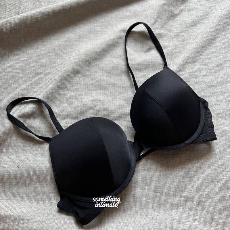 Victoria's Secret, Intimates & Sleepwear, Strapless Bombshell Bra 32b  Black Solid Satin Super Pushup