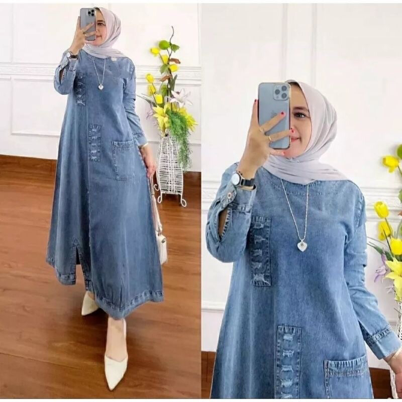 Dress denim muslimah best sale