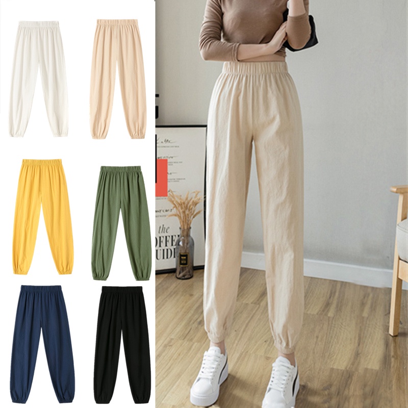 Women Cotton Linen Harem Pants Casual Long Jogger Pants Long Sport Cargo  Pants Panjang Seluar Slack Wanita Palazo Murah Perempuan Muslimah