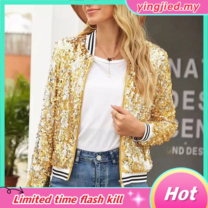 Gold sequin 2024 bomber jacket