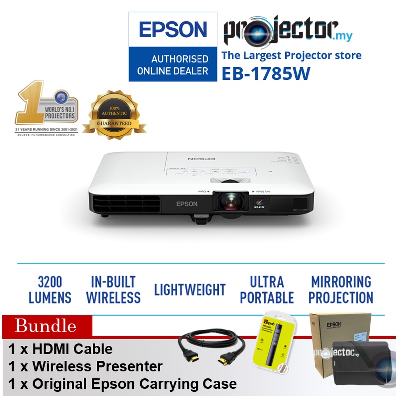 EPSON EB-1785W 3200 LUMENS WXGA WIFI/WIRELESS 3LCD PORTABLE SLIM