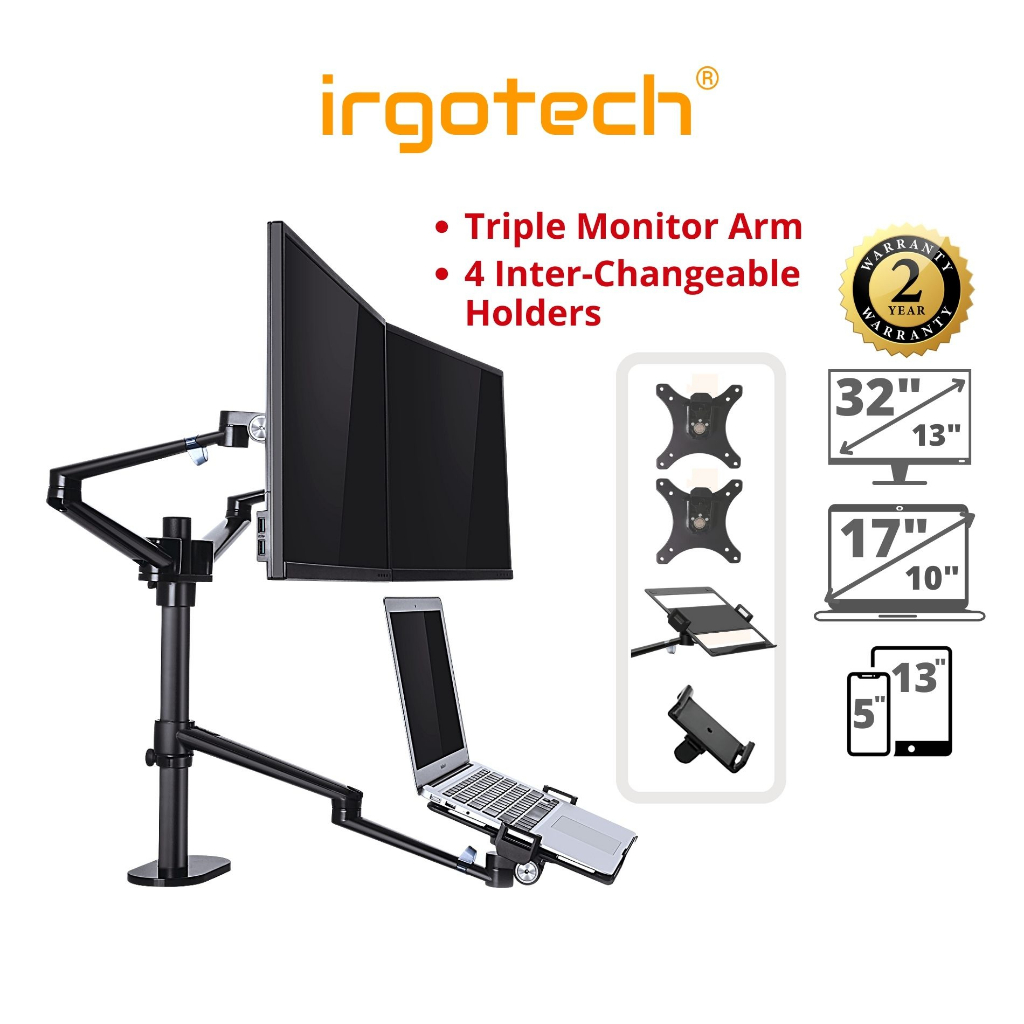 IRGOTECH Monitor Arm 32 inch Triple Arm Adjustable Laptop Stand