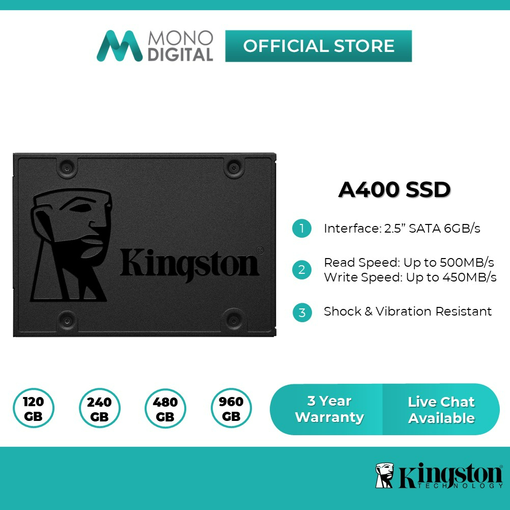 Kingston SSD A400 120GB/240GB/480GB/960GB/1.9TB SATA 2.5 Solid State Drive