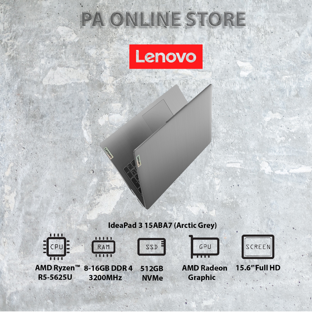 Lenovo IdeaPad 3 15ABA7 | AMD Ryzen 5-5625U| 8GB RAM | 512GB SSD | 15.6  FHD| Win 11 Home| Ms office 2021