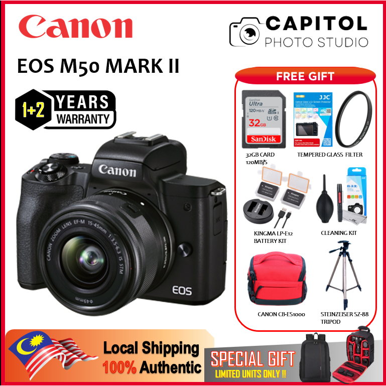 Canon EOS M50 Mark II / M50 II Mirrorless Digital Camera with 15-45mm Lens  & Canon 55-250mm f/4.5-6.3 IS STM for Holiday