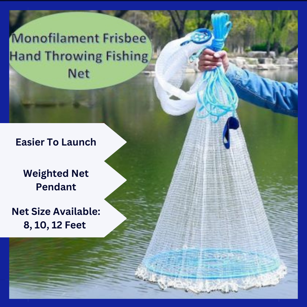 12 Feet Hand Cast Thrown Fishing Net with Flying Disc and Chain