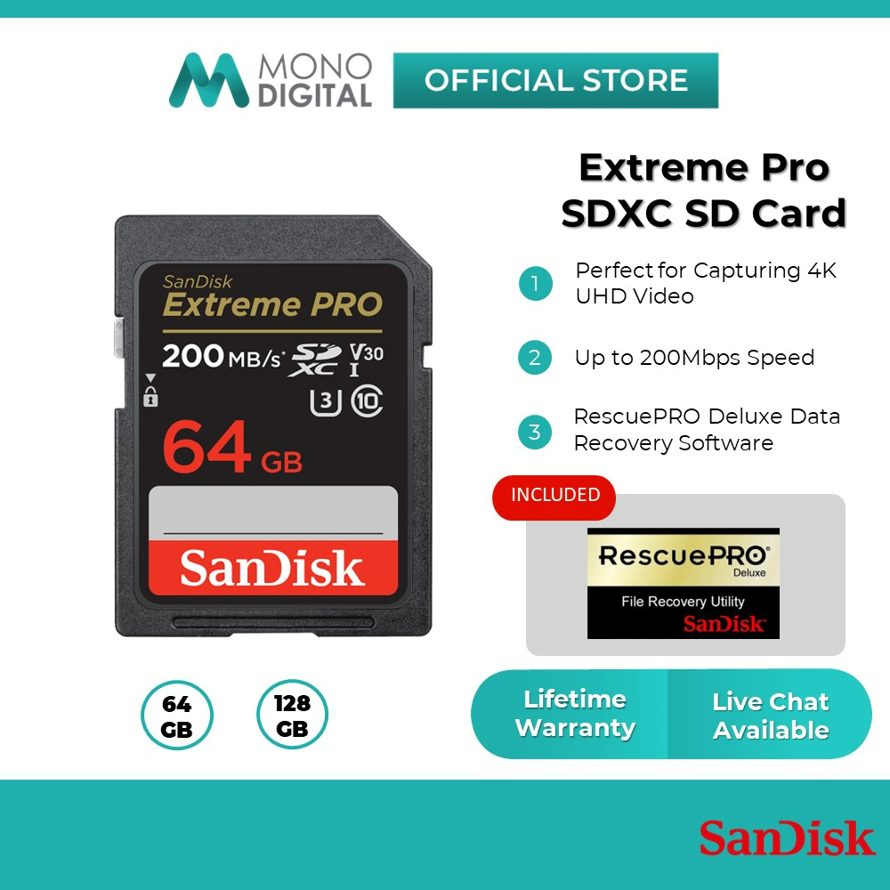 SanDisk Extreme Pro 64GB 200MB/s SDXC UHS-I 4K UHD Memory Card