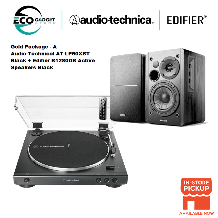 Audio-Technica AT-LP60X Turntable and Edifier R1280T Active Speaker Bu