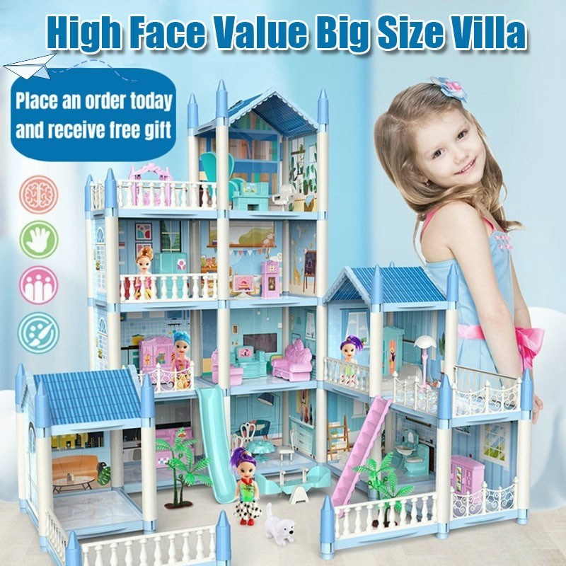 New Children's Play House Toys Mini Doll House Toy Portable Simulation  Villa Model Girl Toy Set