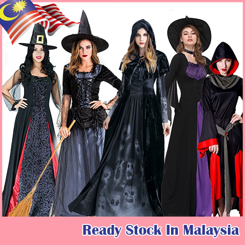 Lady Witch Dress Sorceress Costume with Witch Hat for Halloween