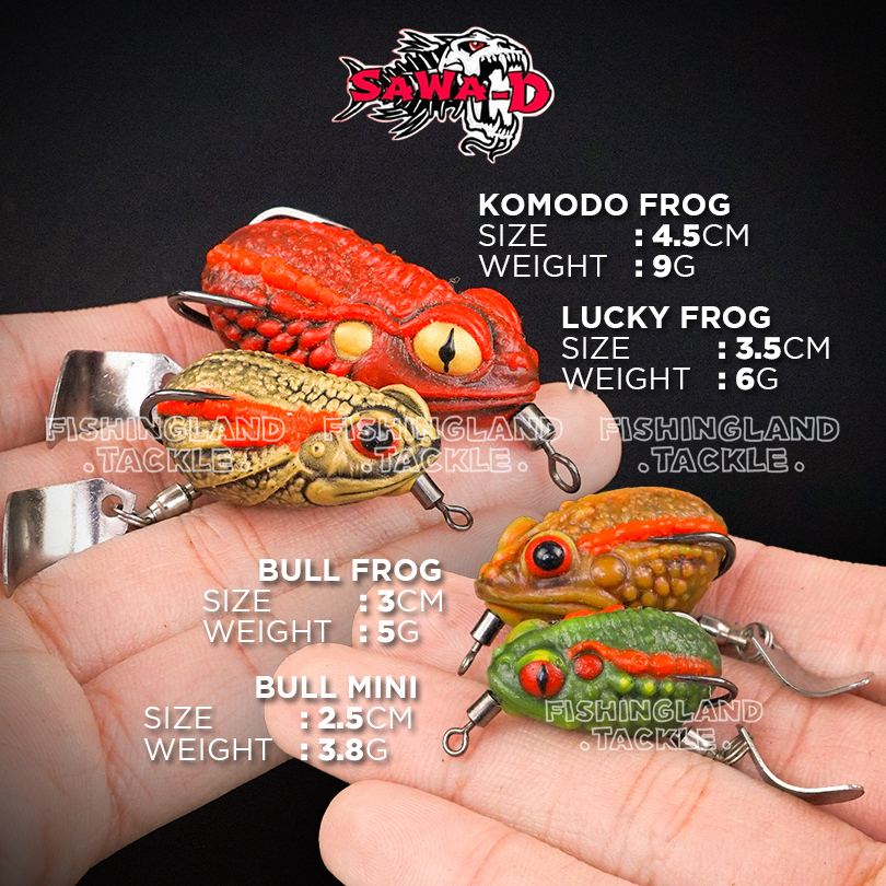 Sawa-D Mini Bull & Lucky & Komodo Soft Frog, 2.5cm 3cm 3.5cm 4.5cm, Umpan  Tiraun Katak Getah Thailand Soft Rubber Frog