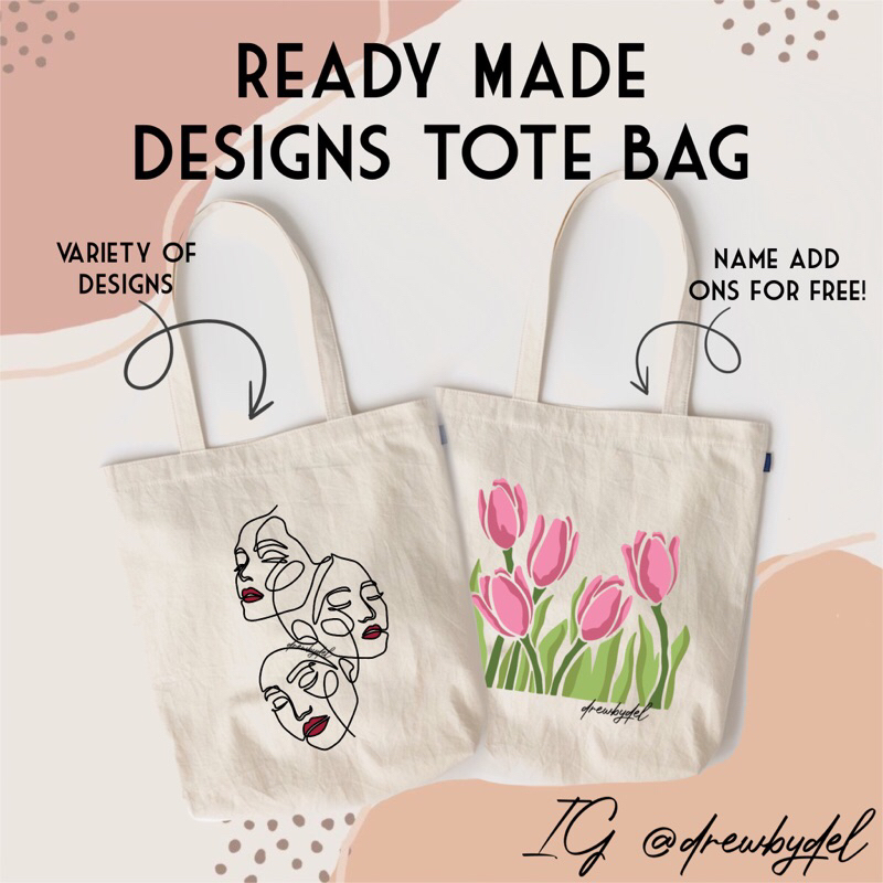 Personalized Tote Bags With Name Hand Painted Aesthetic Design 