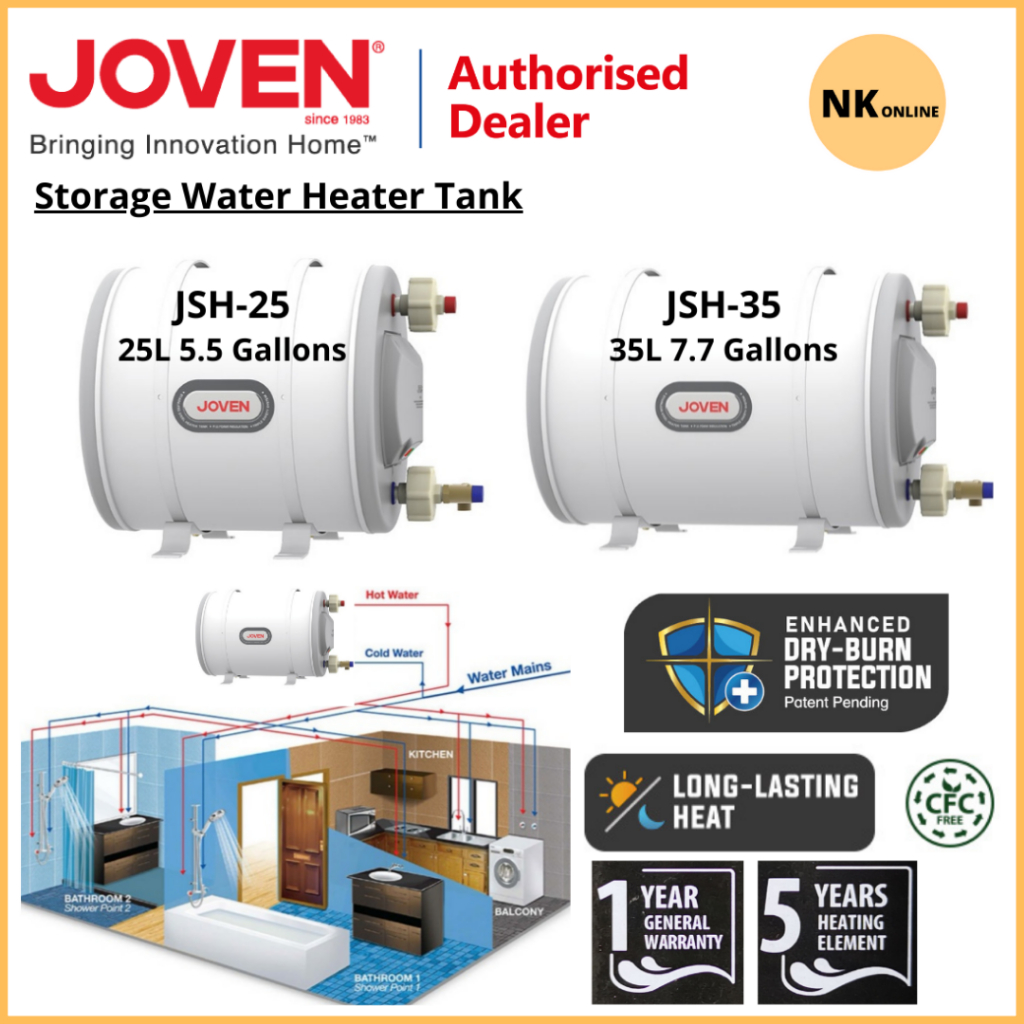 Free Shipping) Joven Horizontal Multipoint Hot Water Heater Tank Storage  Water Heater 25L JSH25 35L JSH35 | Shopee Malaysia