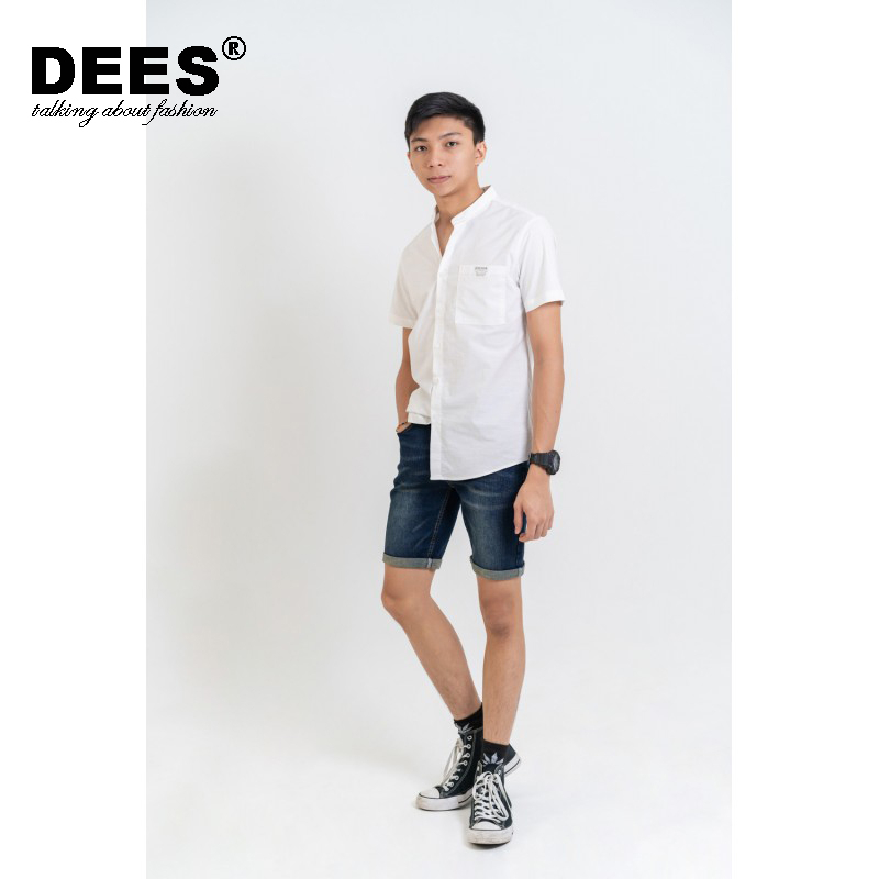 DEES Men Stretchable Denim Blue Washed Cuffed Bottom Hem Short Jeans with  Front and Back Pockets 26758