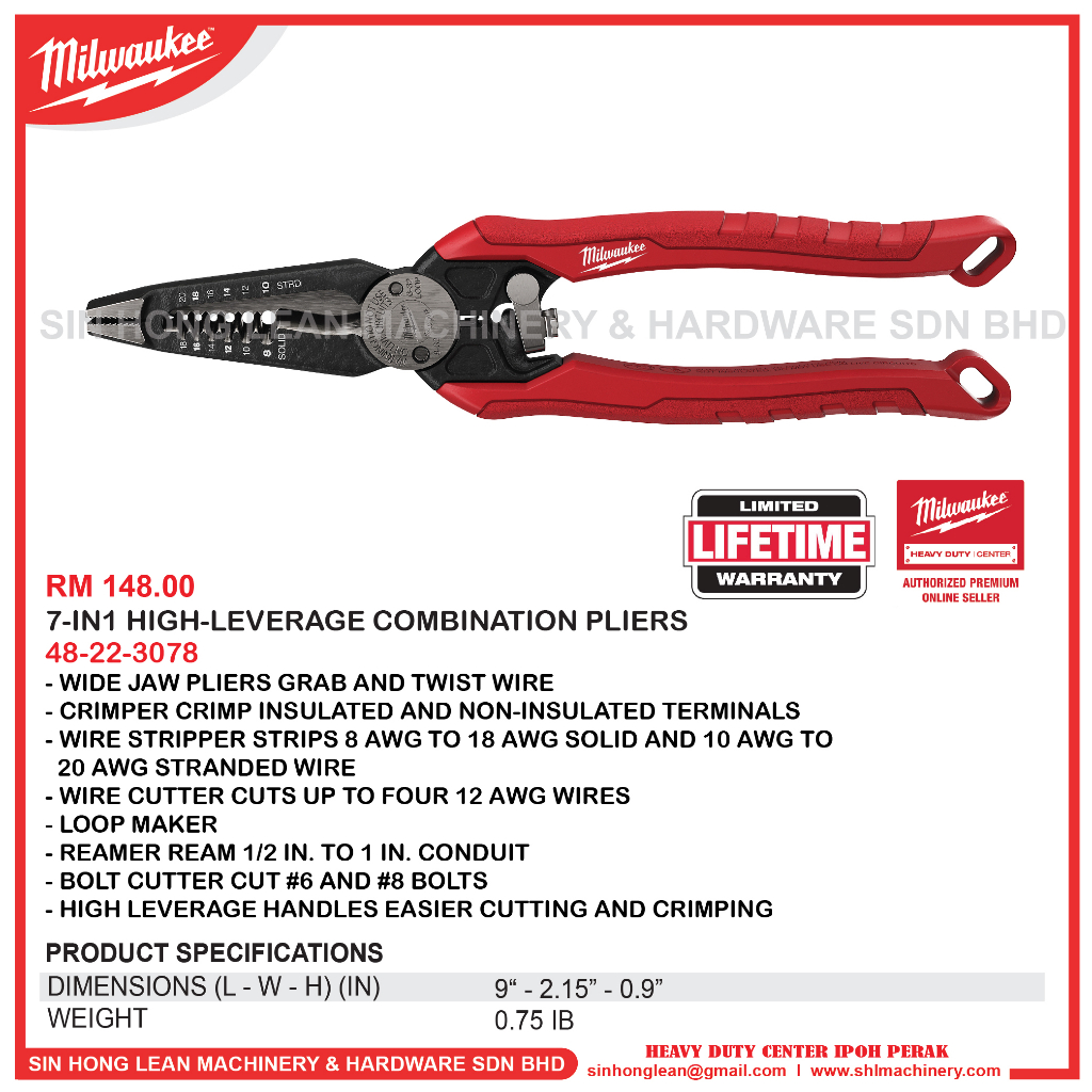 Milwaukee 48-22-3078 7 in 1 High Leverage Combination Pliers