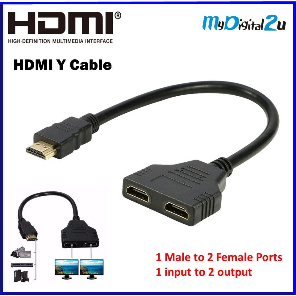 Splitter Cable Male To Dual Hdmi 2 Female Y Adapter