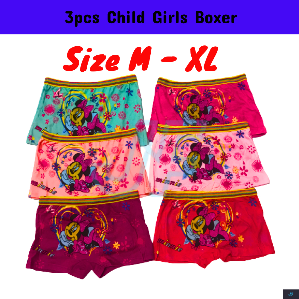 3 Pcs Child Girl's Underwear GIRL'S BOXER ( RANDOM - MIX COLOUR ) SIZE : M  - XL 8898-2 ( U8512 )