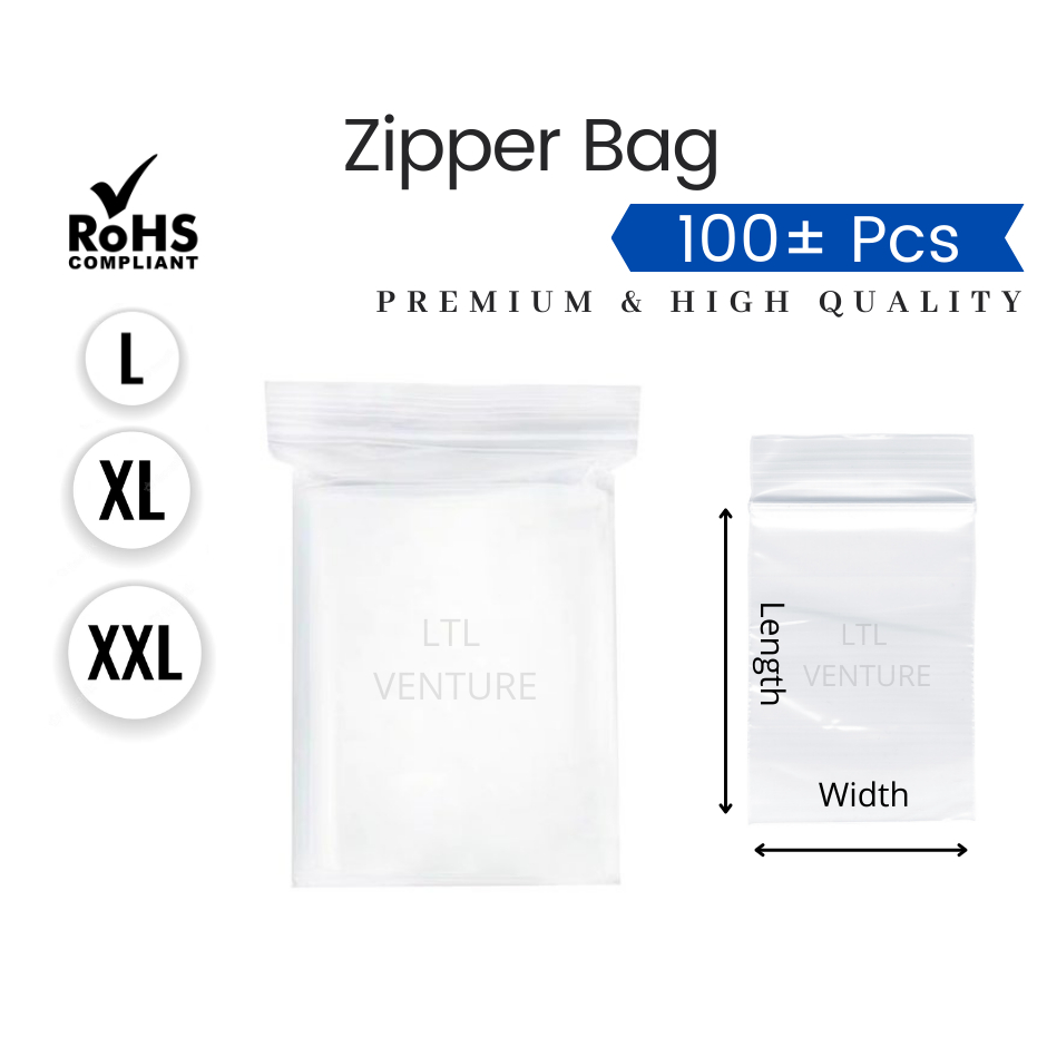 100pcs Extra Thick Clear Ziplock Plastic Bag Large Size Zip Lock Zipper Beg  Transparent Food Plastik