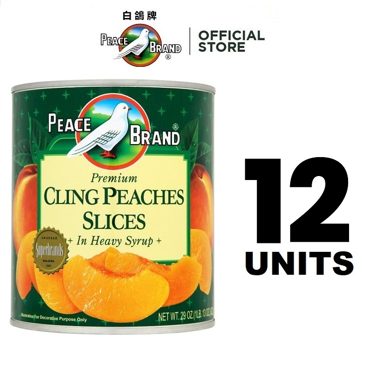 12 CANS] PEACE BRAND Premium Cling Peaches Slices in Syrup (822g x 2 Units)  白鹤牌蜜桃(片)