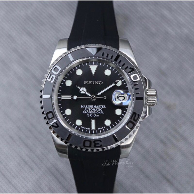 SEIKO MOD Yacht Master Black silver Seikolex rubber band