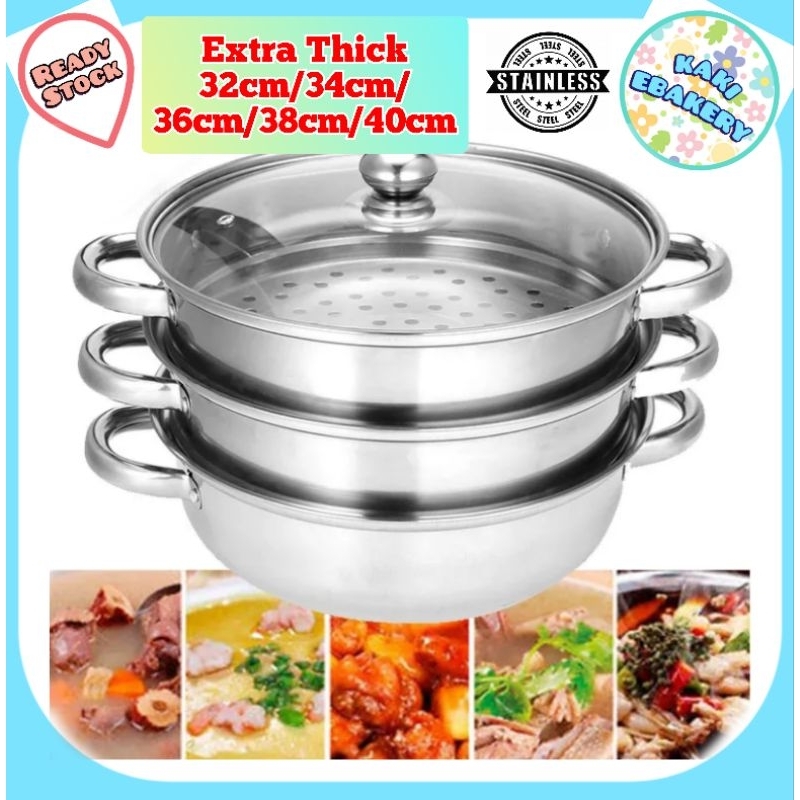 32CM Stainless Steel Three Layer Thick Steamer Pot Soup Steam Pot