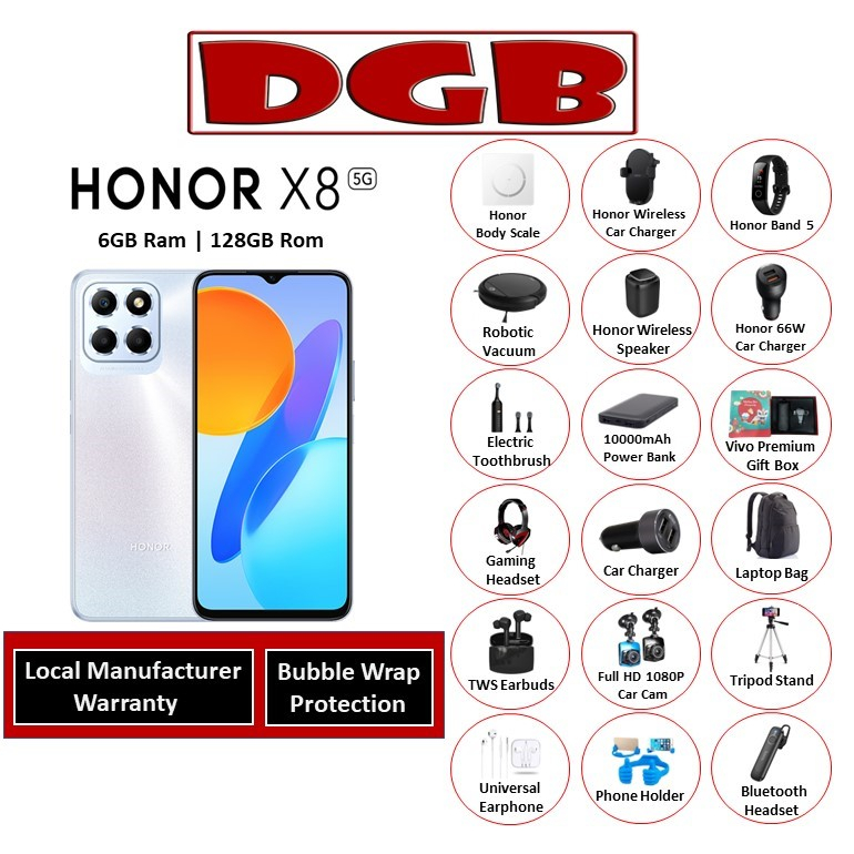 Honor X8 5G (6GB+2GB Extended Ram)+128GB Rom (Original Malaysia Set) With  Premium Gift –