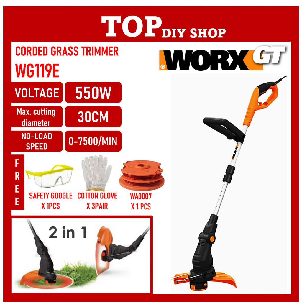 WORX WG119E 550W 30cm Electric Grass Cutter Corded Grass Trimmer