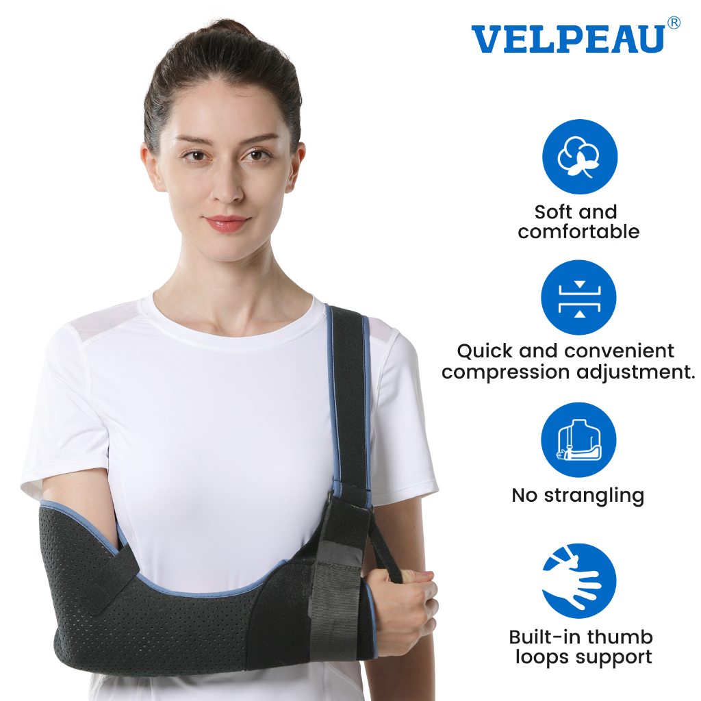VELPEAU Arm Sling Shoulder Immobilizer - Rotator Cuff Support Brace -  Comfortable Medical Sling for Shoulder Injury,Arm, for Broken, Dislocated,  Fracture, Strain (Medium)