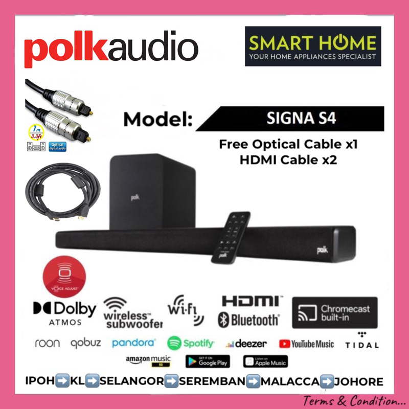 Polk Audio Signa S4 Dolby Atmos 3.1.2 Sound Bar with Wireless Subwoofer