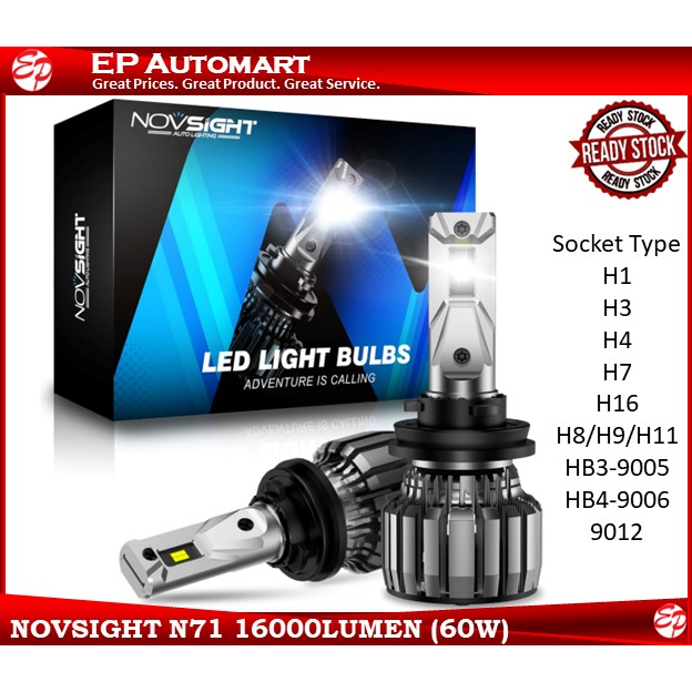 NOVSIGHT N71 LED Car lights H1/H11/9006/HB4/9005/HB3/H7/H3/H4 Mini 60W  16000LM 6500K Auto Headlamp Car Replacement Bulb