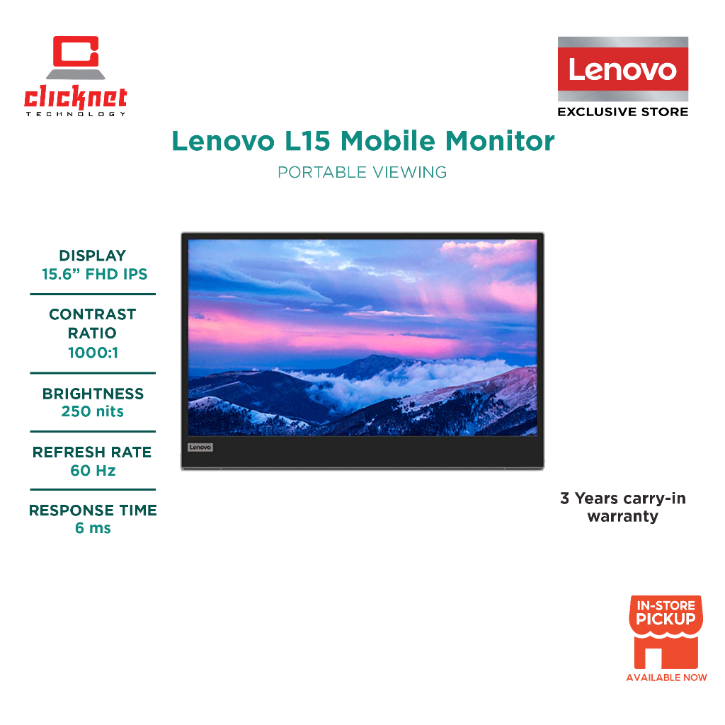 Lenovo 15.6 inch Portable Monitor - L15