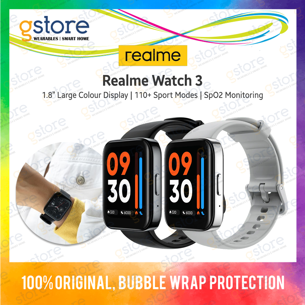 【Ready Stock】Realme Watch 3 (1.8 Large Color Display, IP68 Water  Resistant, 110+ Sport Modes) 1 Year Realme Warranty