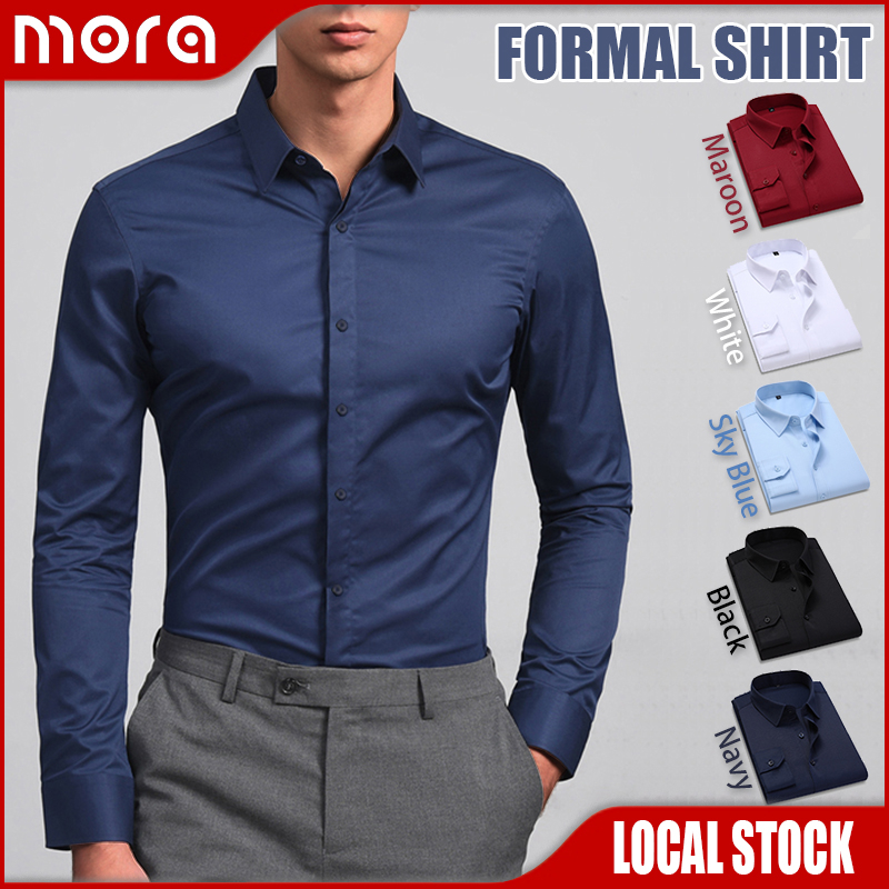 Mens Slim Fit Shirt Formal Luxury Casual Long Sleeve Blue Shirts Cotton  Summer