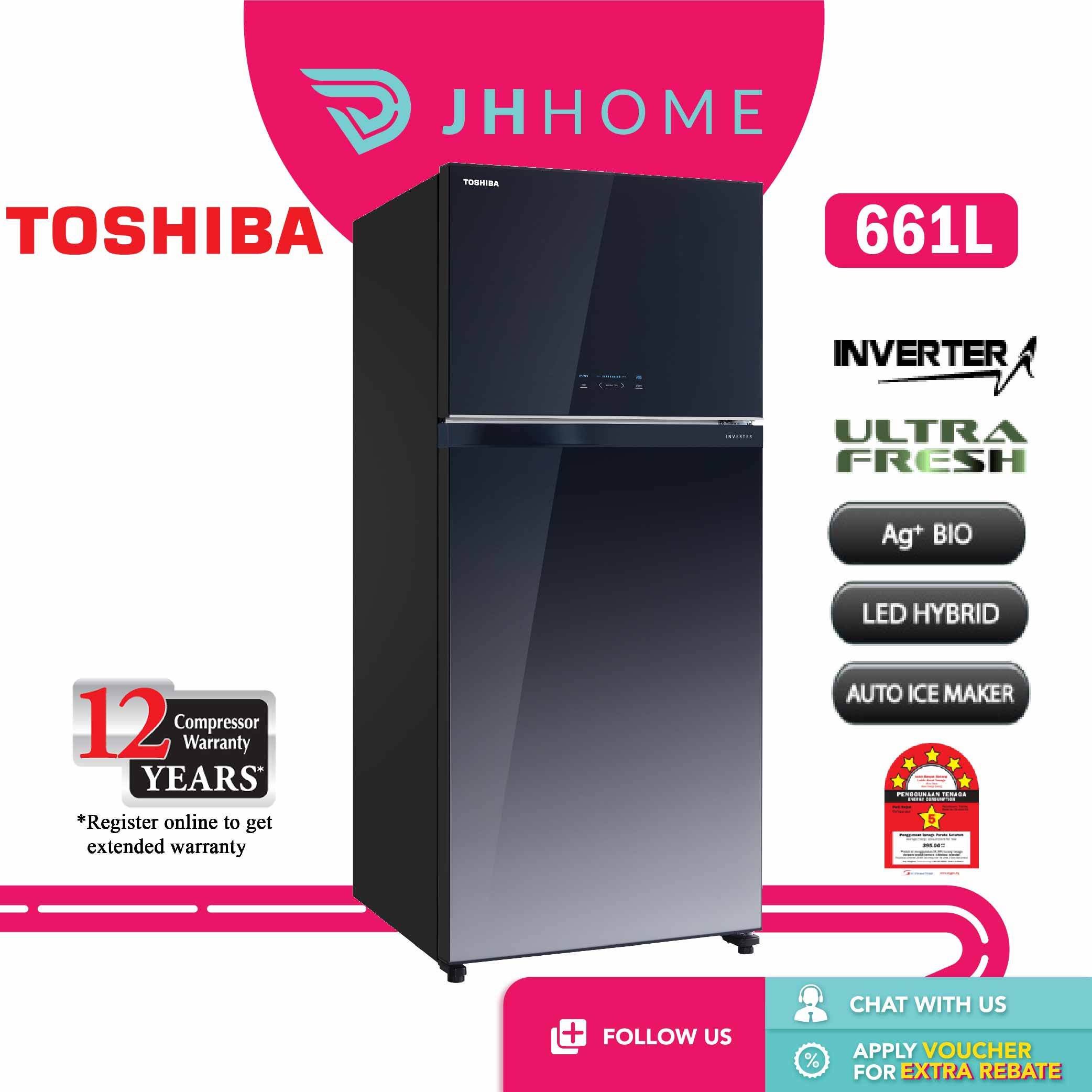 Toshiba automatic ice on sale maker fridge