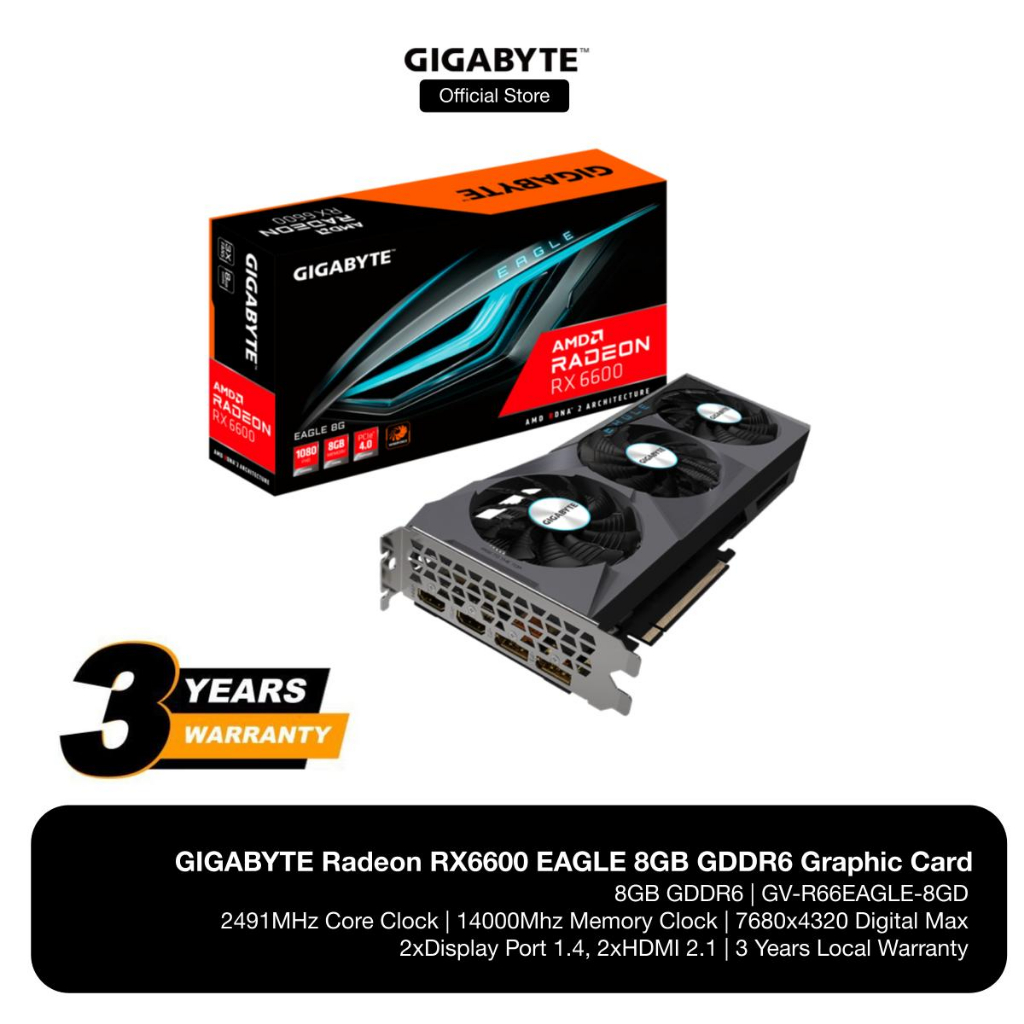 GIGABYTE Radeon RX6600 Eagle GDDR6 Graphic Card (8GB) GV-R66EAGLE-8GD |  Shopee Malaysia
