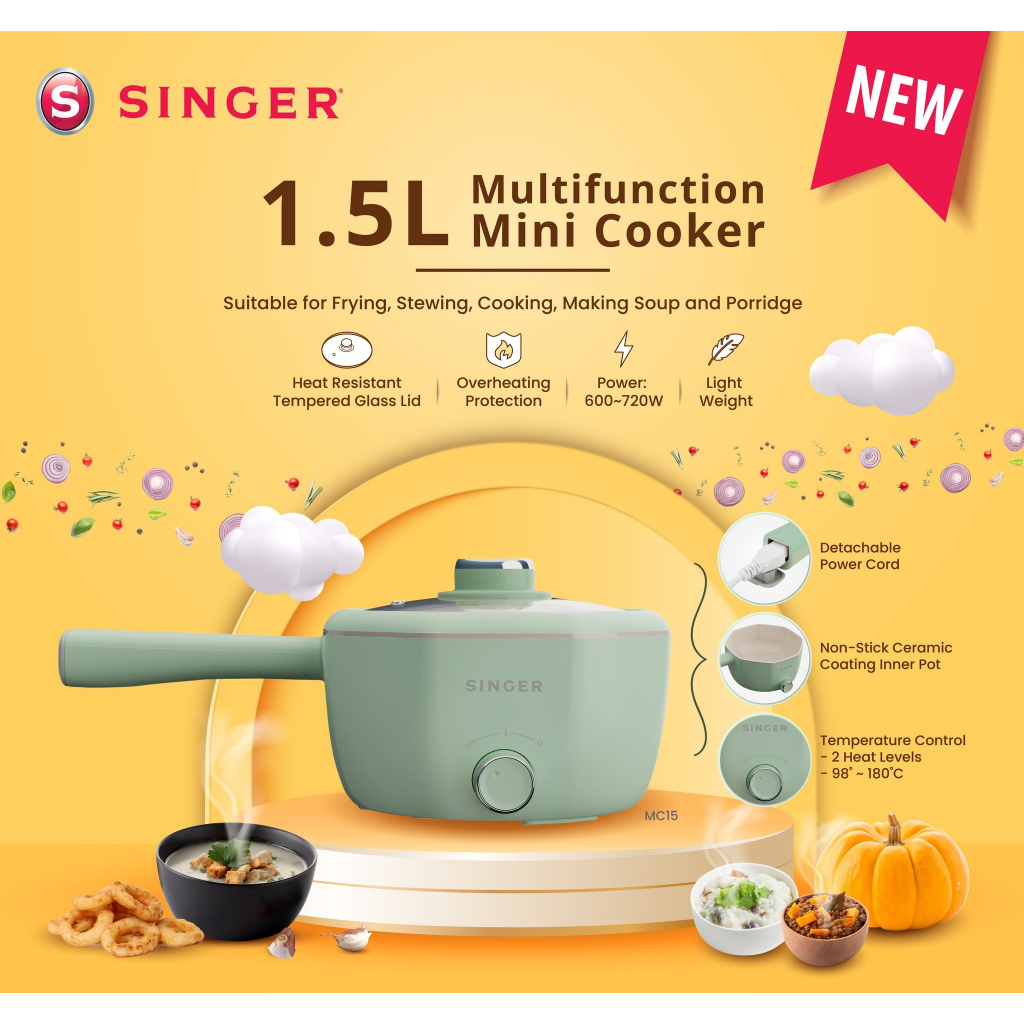 Singer Multifunction Light Weight Mini Cooker 1.5L MC15 Shopee