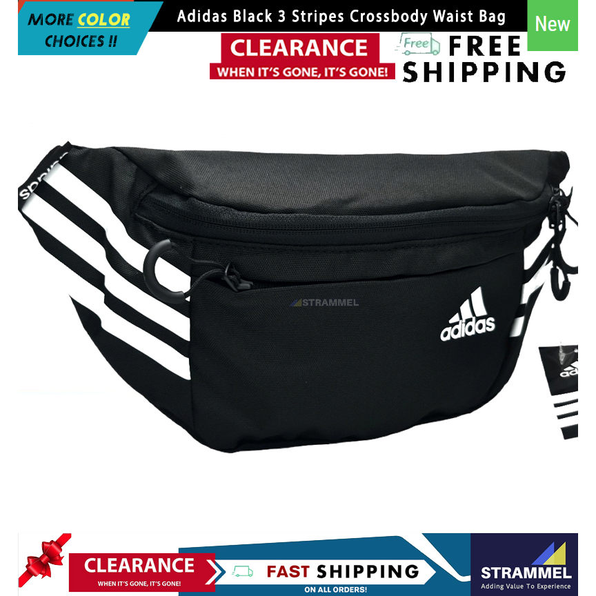 100 Authentic Adidas Black 3 Stripes Crossbody Waist Bag Gym Bag