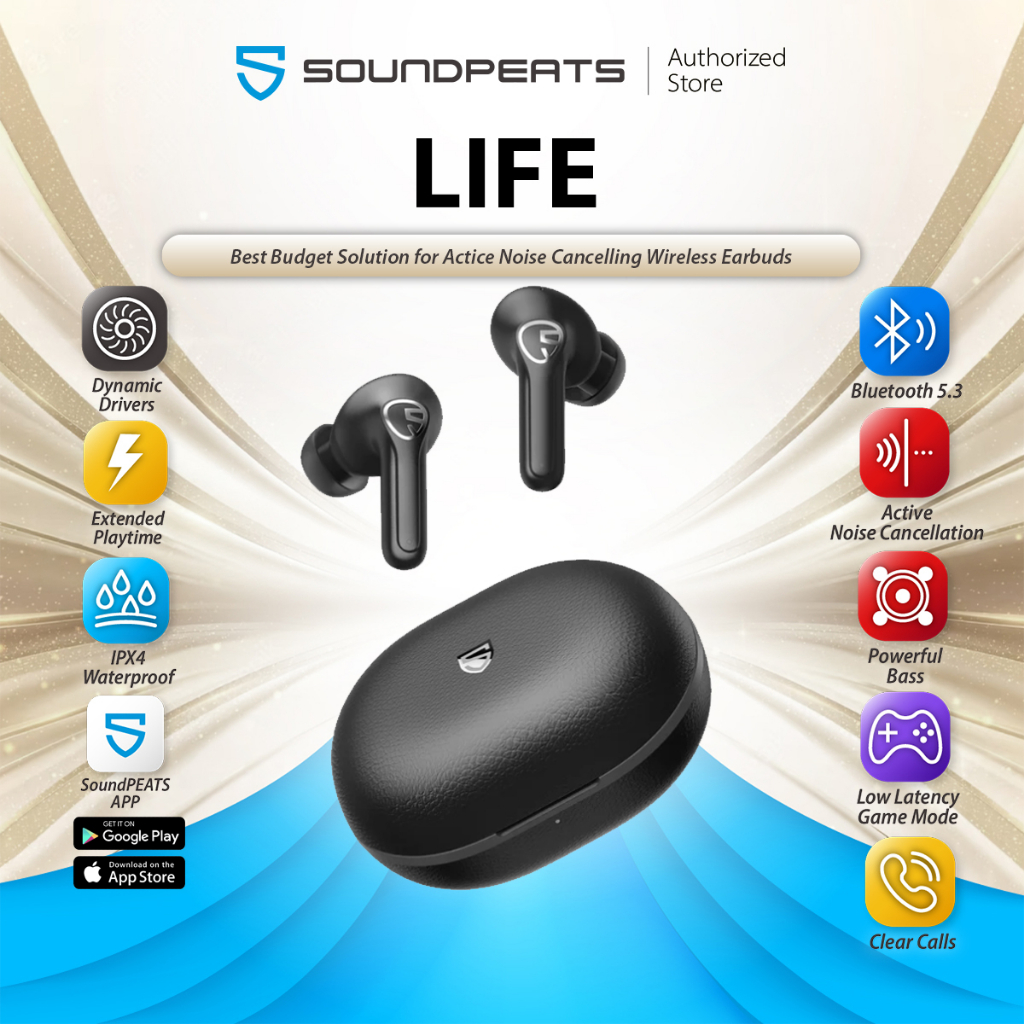 SoundPEATS Life Bluetooth 5.2 Wireless Earbuds Active Noise