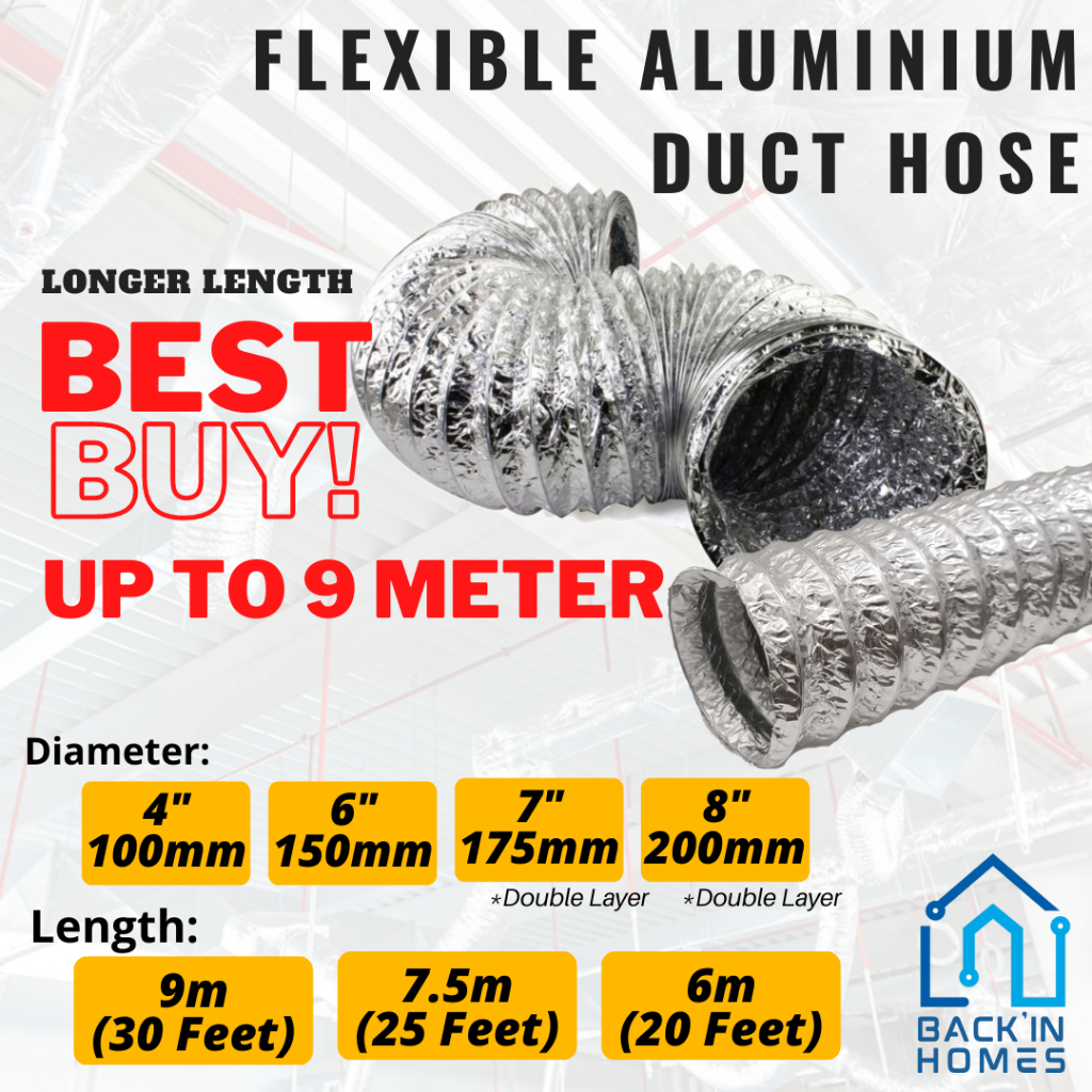 4 6 7 8 inch 9meter Aluminum Ducting Hose Exhaust fan Flexible Duct  Kitchen 4inch 6inch 8inch Aircond conduit | Shopee Malaysia
