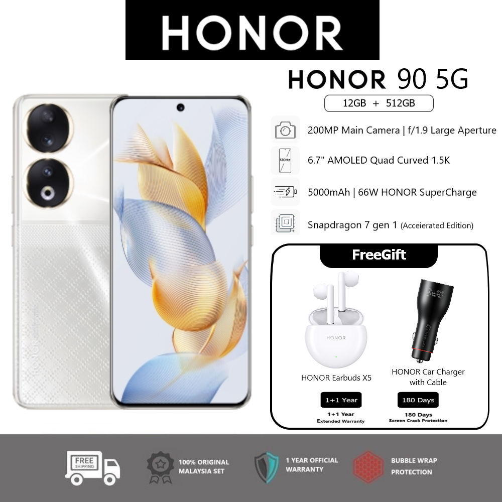 HONOR 90 5G (12GB+512GB) (12+256GB) NEW Snapdragon 7 Gen 1, 66W Fast  Charging, Google ORIGINAL HONOR MALAYSIA PRODUCT