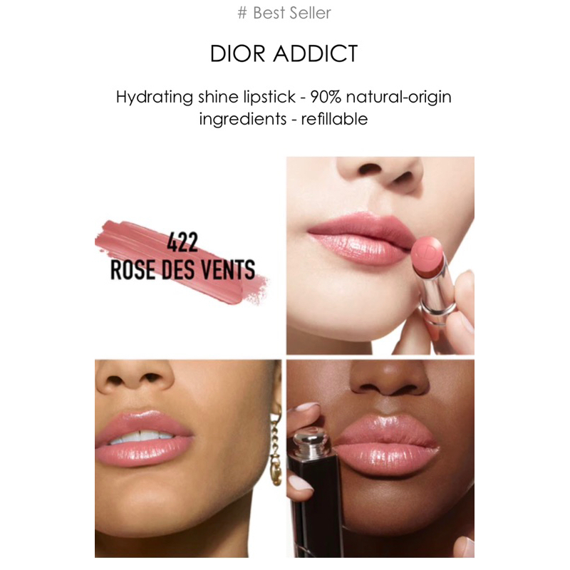Dior ~ Addict Shine Lipstick Intense Color Hydrating Lipstick~422 Rose Des  Vents