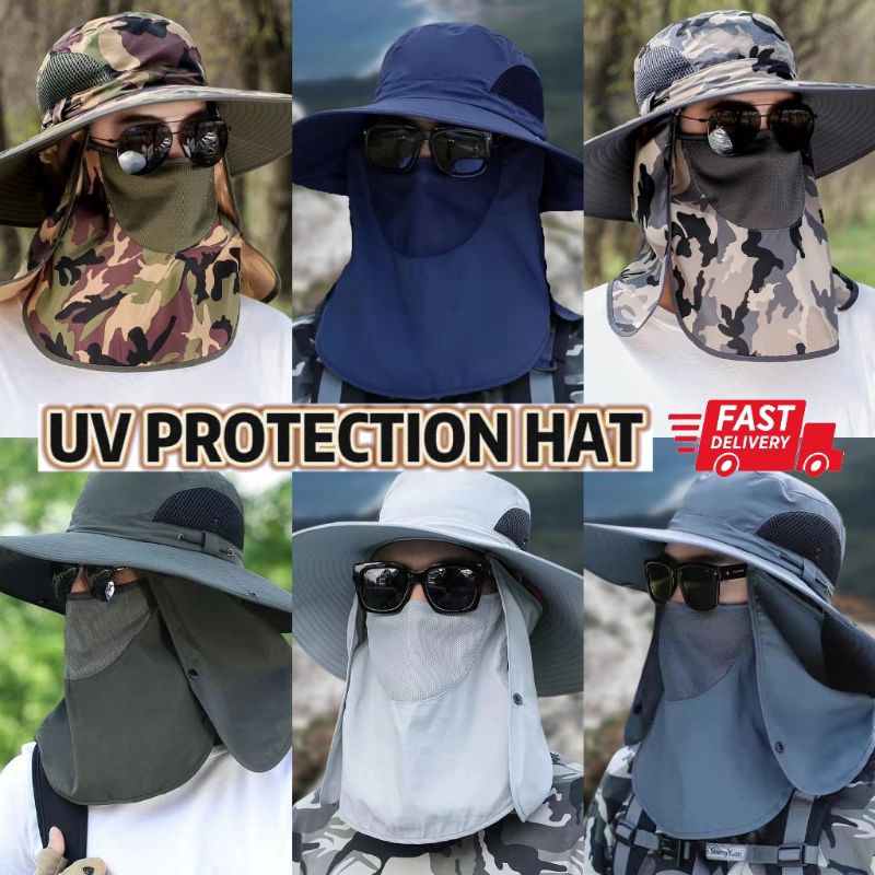 Fishing Hat Neck Flap Waterproof Full Face Cover Topi Penutup Anti