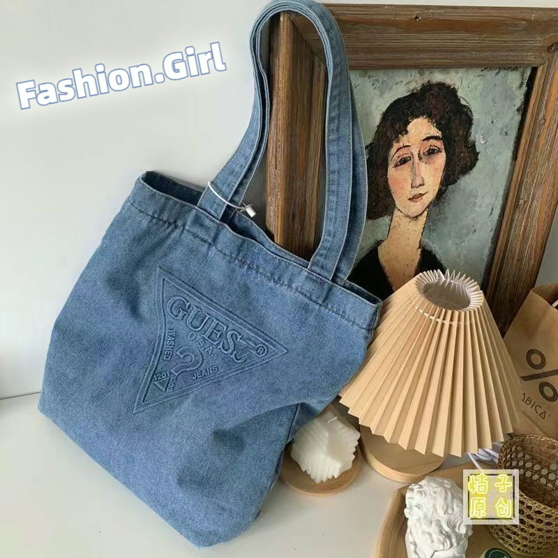 Guess denim shop tote bag