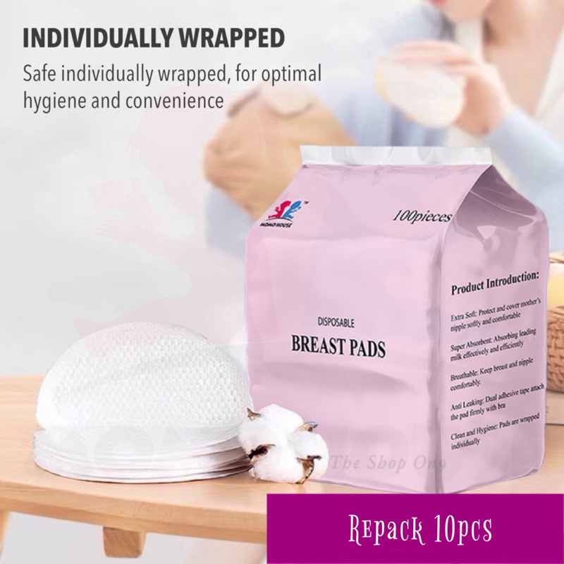 👶🏻Repack 10pcs👶🏻by MOMO HOUSE Disposable Breast Pad Anti-leak Nursing  150ml Absorption Breastpad Breathable Thin＆Light