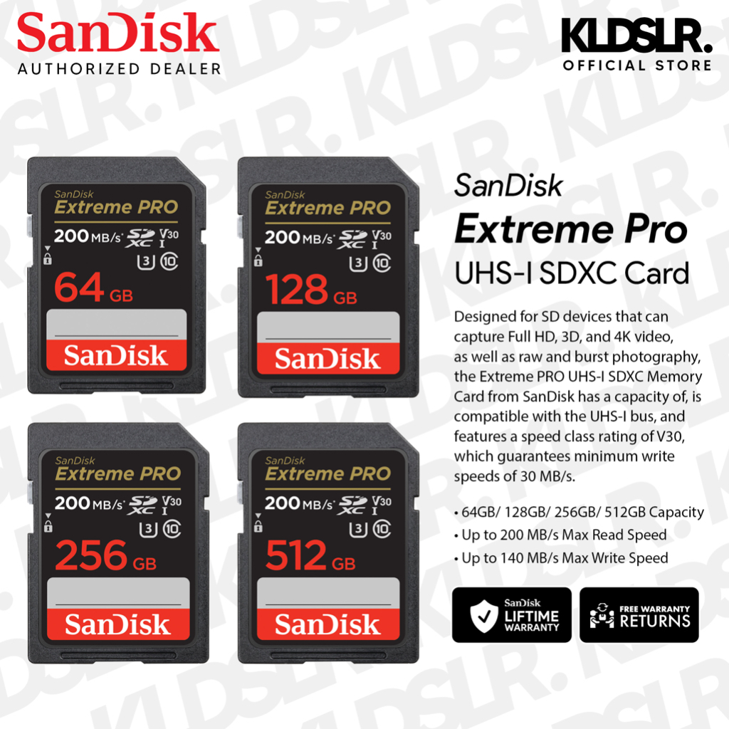 SanDisk SD Card Extreme PRO Memory Card 32G 64GB 128GB 256GB 512GB Memory  Card High Speed C10 200MB/s U3 4K Video V30 for Camera
