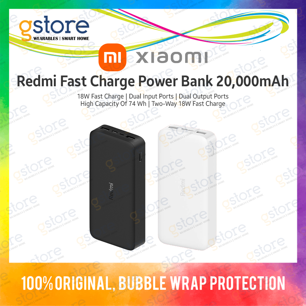 Xiaomi 20000mAh Redmi Power Bank, Fast Charge, Two-Way 18W Fast Charge,  Dual Input and Output Ports, 74Wh High Capacity, External Battery Pack