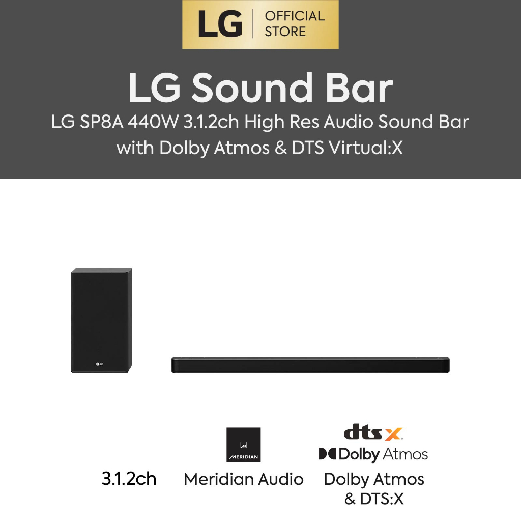 LG SP8A, 440W, 3.1.2ch with Meridian & Dolby Atmos® Soundbar - SP8A