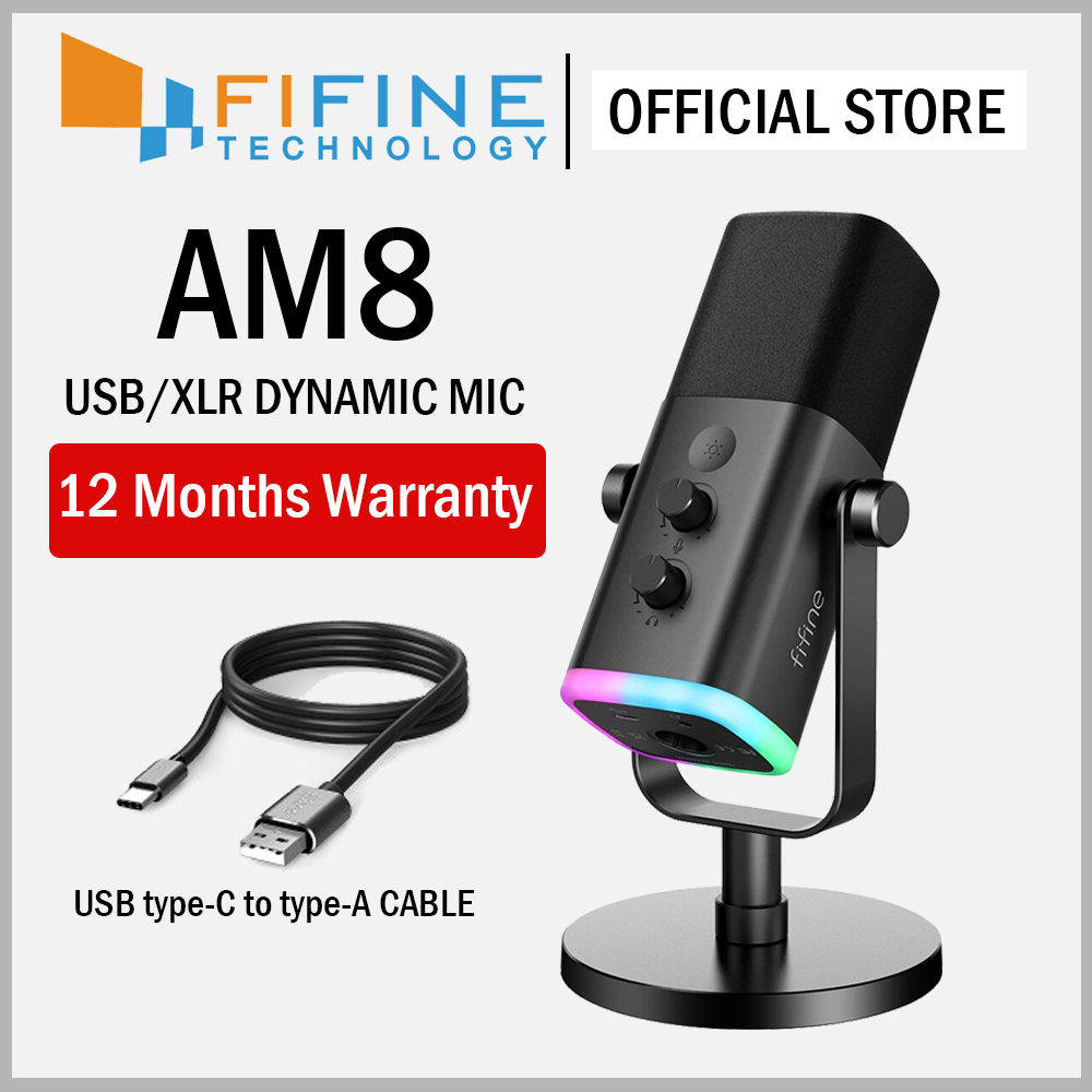 FIFINE AM8 XLR/USB Dynamic Microphone for Podcast Recording, PC Computer  Gaming Streaming Mic with RGB Light