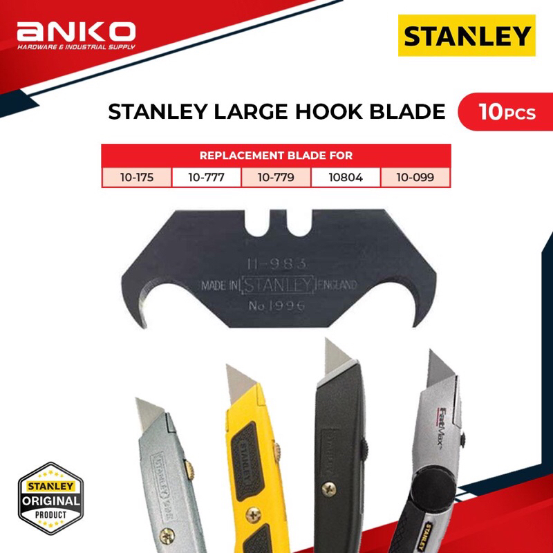 10PCS STANLEY LARGE HOOK BLADE ( REPLACEMENT BLADE FOR 10-777, 10-779, 10-099, 10-175, 10804 )